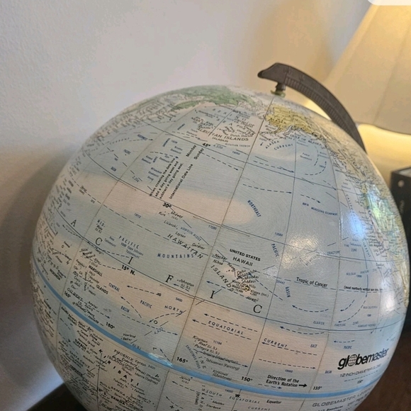 Vintage Globemaster 12 In Diameter Globe Raised Topography Wood & Brass Accents - Picture 2 of 7